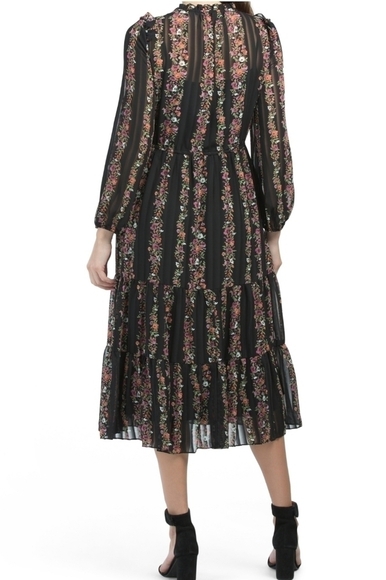 Julia Jordan Black multi Tiered Striped Chiffon Dress - Picture 3 of 10